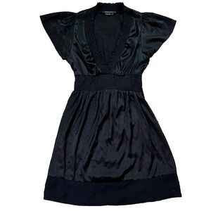 BCBG Maxazria Black Silk Shirt Dress Baby Doll Women’s XS Y2K 00’s